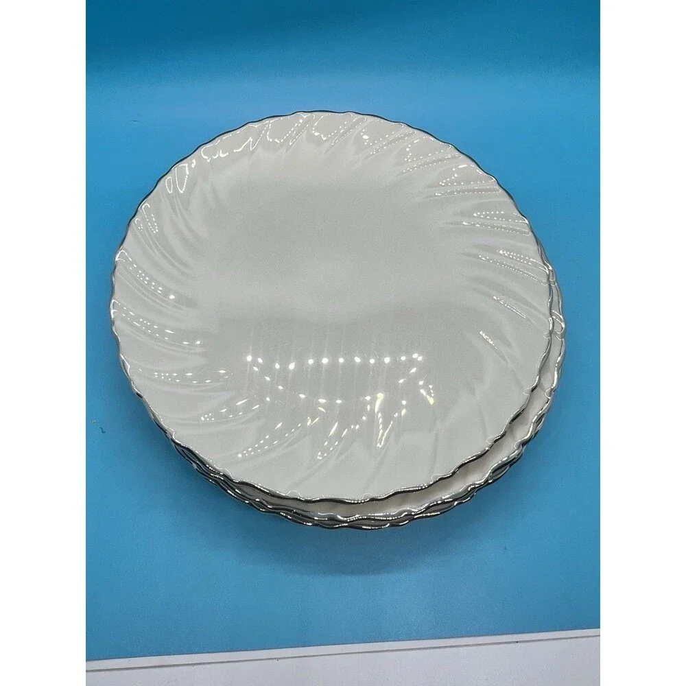 4 Lenox Weatherly salad Plates 8” dish plate silver white swirl fine china usa